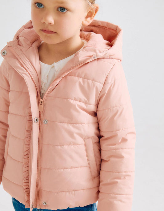 Padded Jacket with Hood and Polar Lining for Girls, Pink