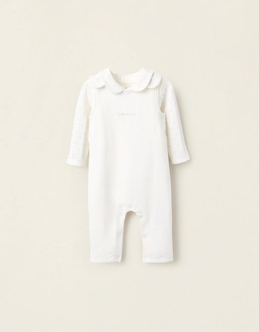 Bodysuit + Jumpsuit for Newborn Girls 'Peek-a-Boo', White