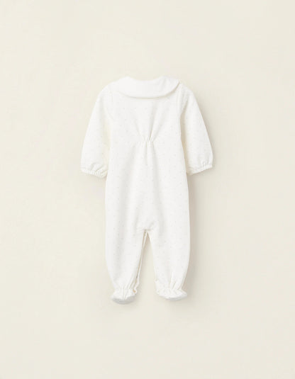 Sleepsuit with Motif for Newborn Girls, White