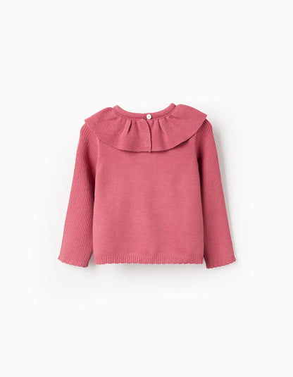 Knitted Cardigan with Ruffle Collar for Newborn Girls, Pink