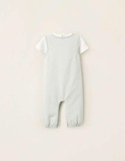 Bodysuit + Jumpsuit for Newborns 'Stars', White/Green