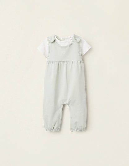 Bodysuit + Jumpsuit for Newborns 'Stars', White/Green