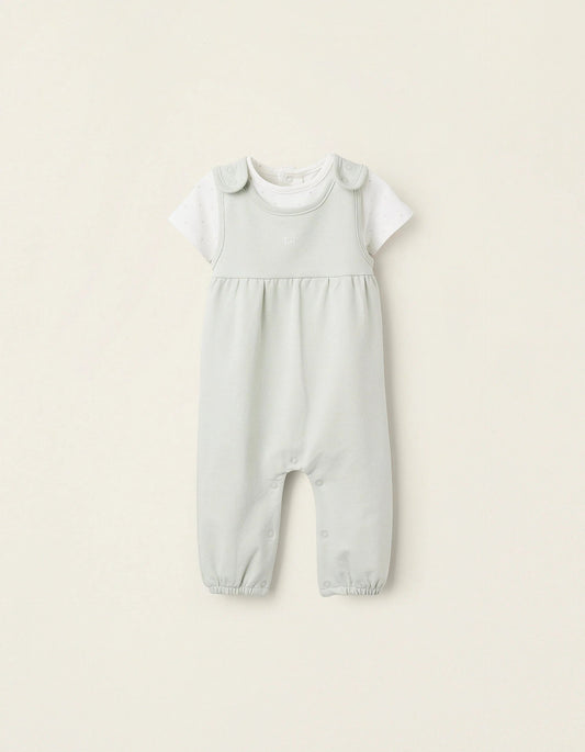 Bodysuit + Jumpsuit for Newborns 'Stars', White/Green