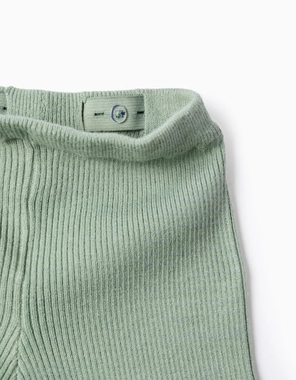 Ribbed Knit Trousers 'Flare' for Baby Girls, Green
