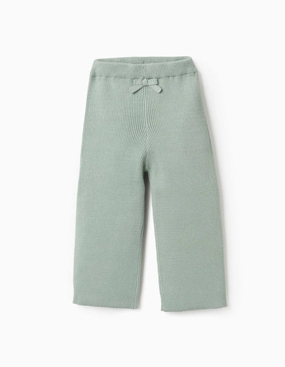 Ribbed Knit Trousers 'Flare' for Baby Girls, Green