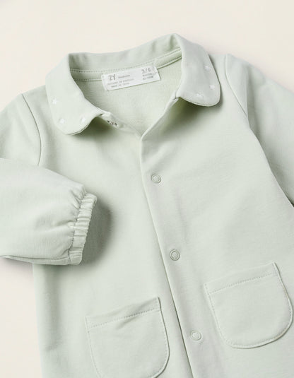 Sleepsuit with Peter Pan Collar and Embroidery for Newborns, Green