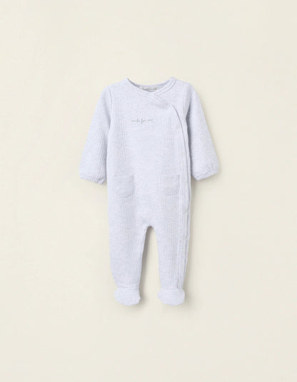 Ribbed Sleepsuit for Newborns 'Smile', Grey
