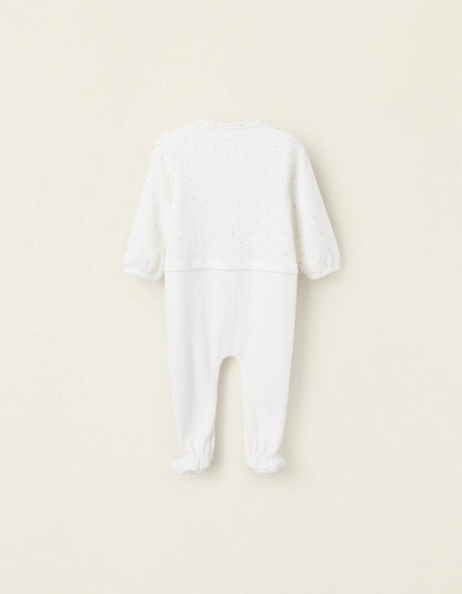 Ribbed Sleepsuit for Newborn Girls 'Diamonds', White