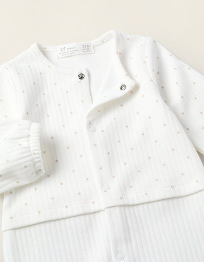 Ribbed Sleepsuit for Newborn Girls 'Diamonds', White
