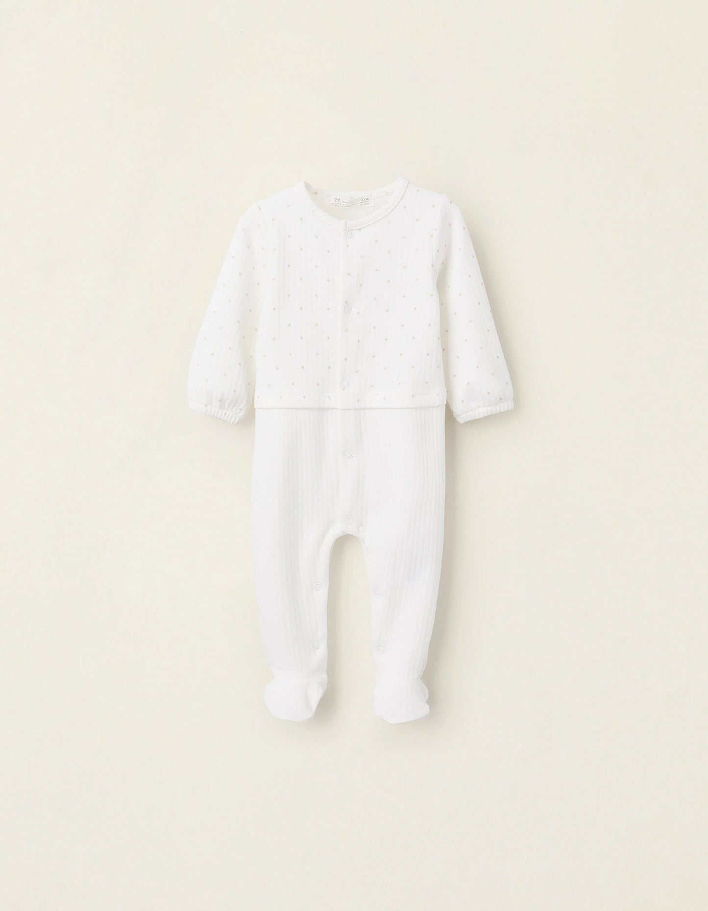 Ribbed Sleepsuit for Newborn Girls 'Diamonds', White