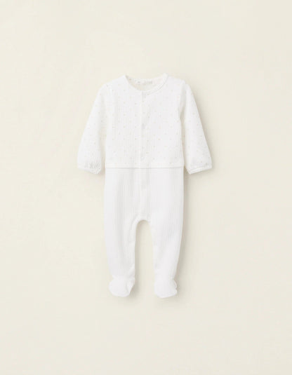 Ribbed Sleepsuit for Newborn Girls 'Diamonds', White