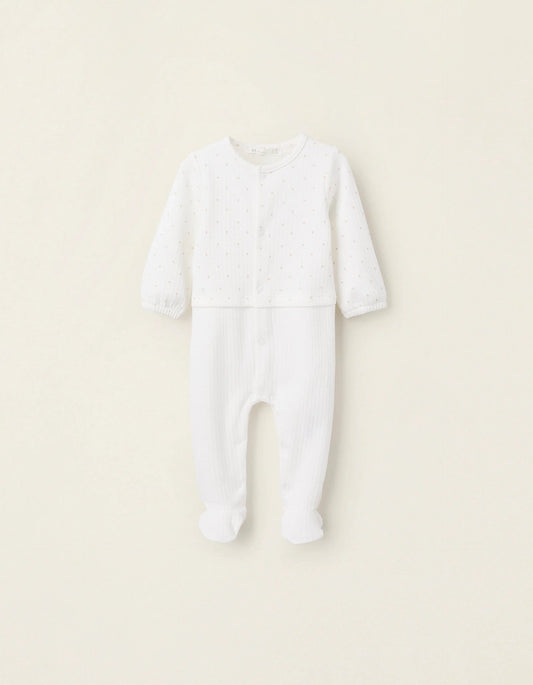 Ribbed Sleepsuit for Newborn Girls 'Diamonds', White