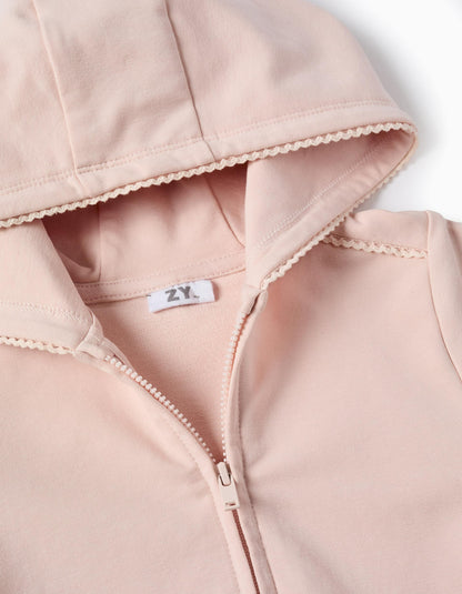 Hooded Jacket with Frills and Lace for Baby Girls, Pink