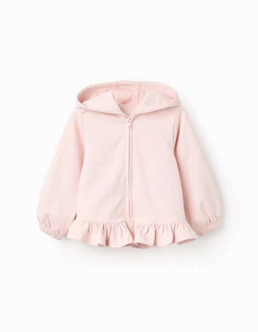 Hooded Jacket with Frills and Lace for Baby Girls, Pink