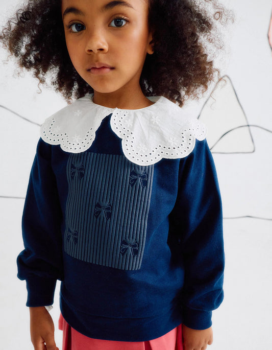 Sweatshirt with Embossed Print for Girls 'Bows', Dark Blue
