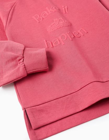 Sweatshirt with Embossed Print for Girls 'Bake it', Pink