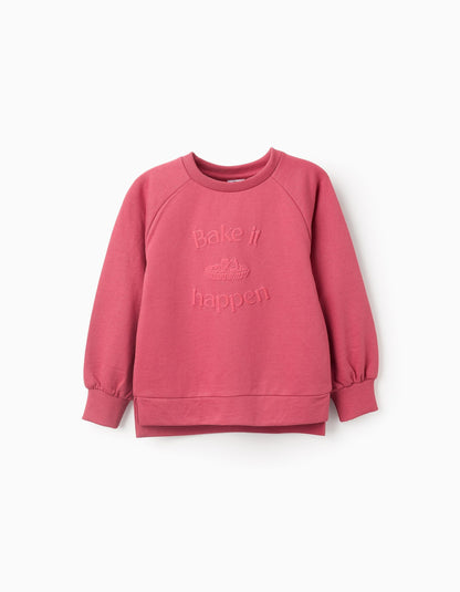 Sweatshirt with Embossed Print for Girls 'Bake it', Pink