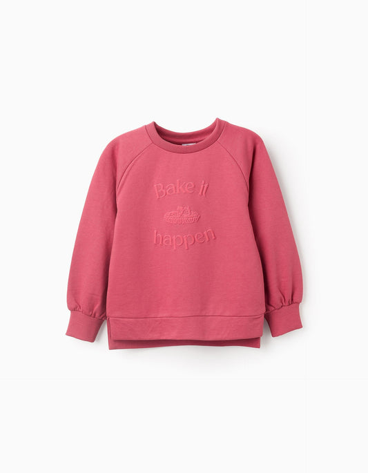 Sweatshirt with Embossed Print for Girls 'Bake it', Pink