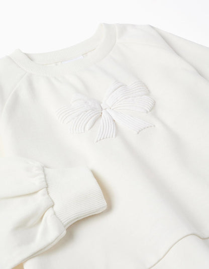 Sweatshirt with Printed Bow for Girls, White