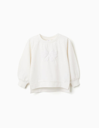 Sweatshirt with Printed Bow for Girls, White