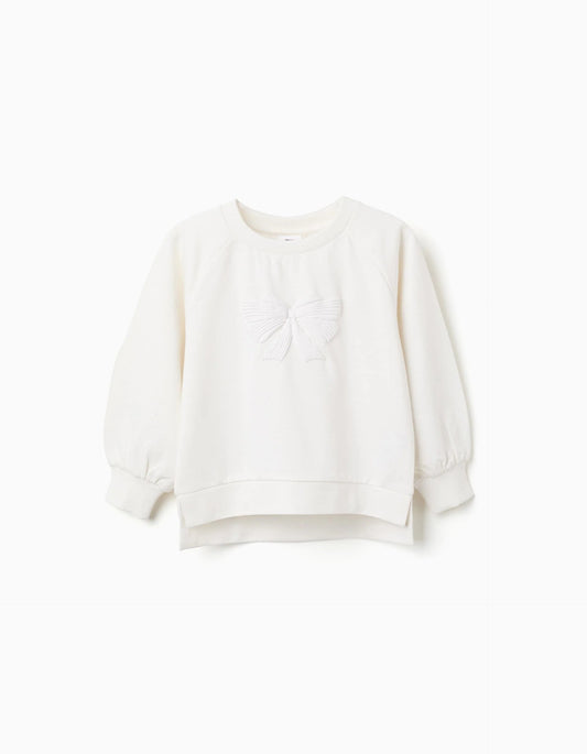 Sweatshirt with Printed Bow for Girls, White