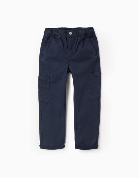 Twill Cargo Trousers for Boys, Dark Blue