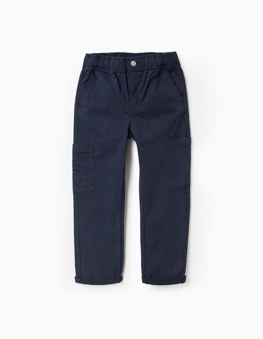 Twill Cargo Trousers for Boys, Dark Blue