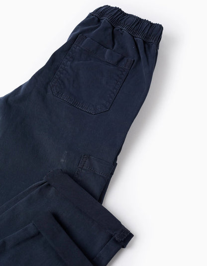Twill Cargo Trousers for Boys, Dark Blue