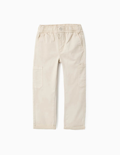 Twill Cargo Trousers for Boys, Beige
