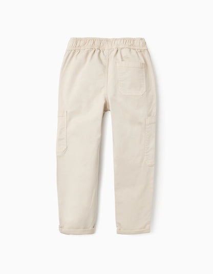 Twill Cargo Trousers for Boys, Beige