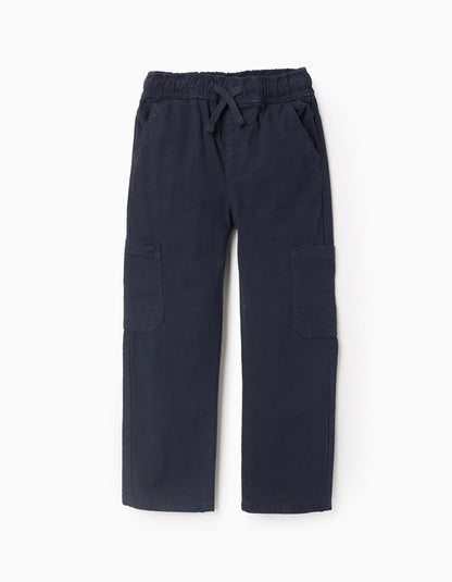 Cargo Trousers with Elasticated Waist and Drawstring for Boys, Dark Blue