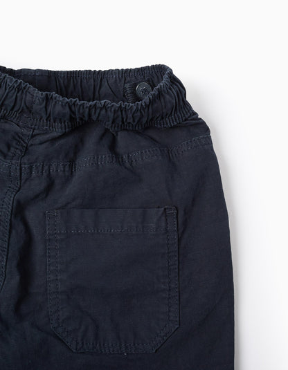 Cargo Trousers with Elasticated Waist and Drawstring for Boys, Dark Blue