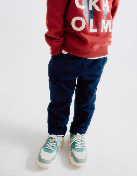 Cargo Trousers with Elasticated Waist and Drawstring for Boys, Dark Blue