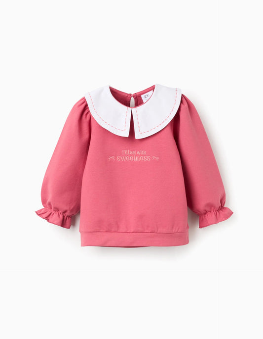 Sweatshirt with Dutch Collar for Baby Girls 'Sweetness', Pink