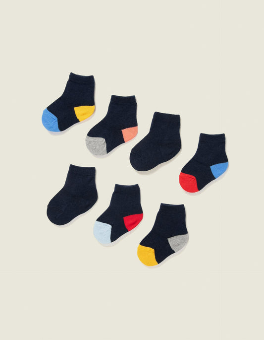 Pack of 7 Pairs of Socks with Colourful Details for Baby Boys, Blue