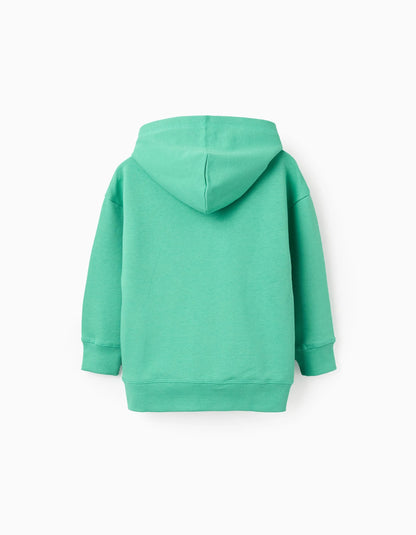 Cotton Hooded Sweatshirt with Print for Boys 'Less is More', Green