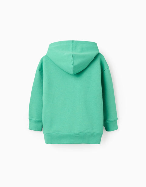 Cotton Hooded Sweatshirt with Print for Boys 'Less is More', Green