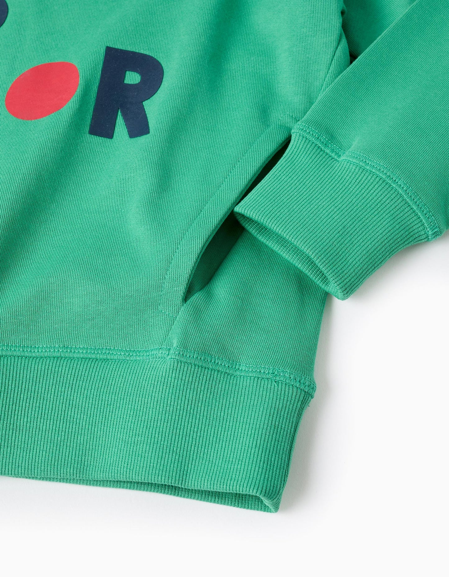 Cotton Hooded Sweatshirt with Print for Boys 'Less is More', Green