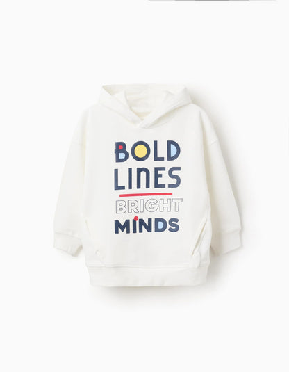 Cotton Hooded Sweatshirt for Boys 'Bold', White
