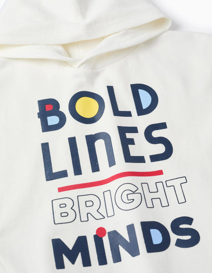 Cotton Hooded Sweatshirt for Boys 'Bold', White