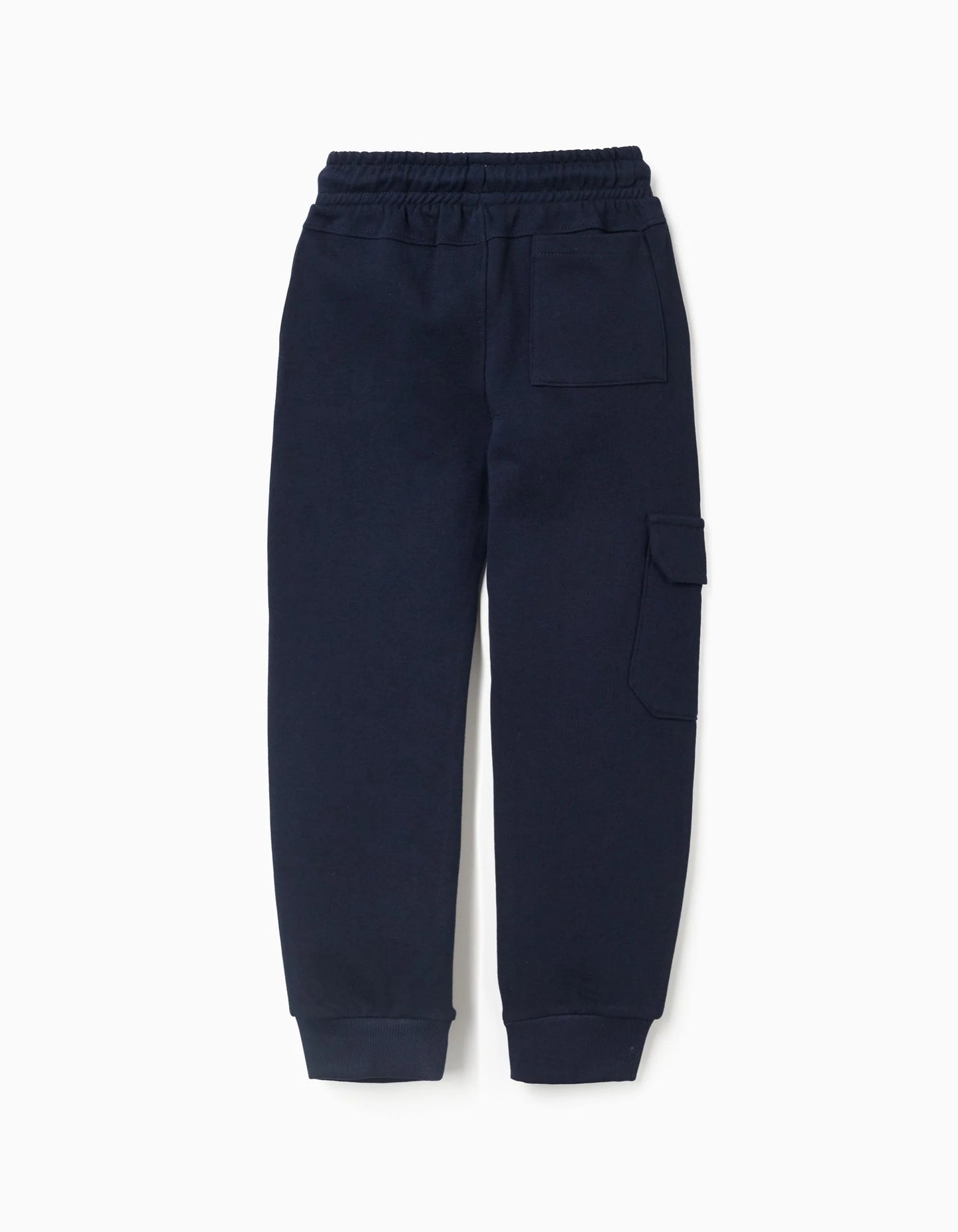 Cotton joggers with print and cargo pocket for boys, dark blue