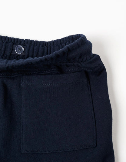 Cotton joggers with print and cargo pocket for boys, dark blue