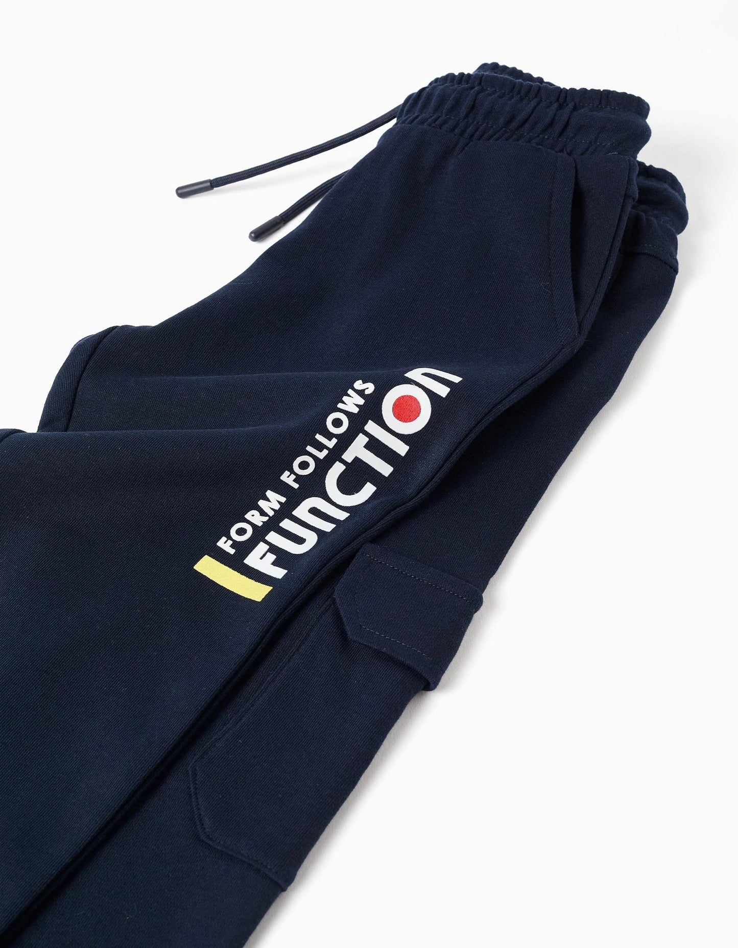Cotton joggers with print and cargo pocket for boys, dark blue