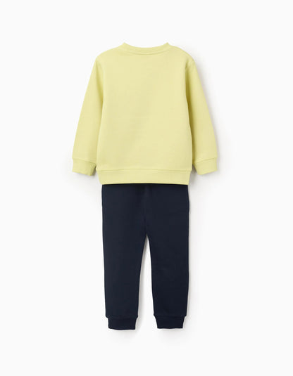 Set of Brushed Sweatshirt with Print + Trousers for Boys, Yellow/Blue