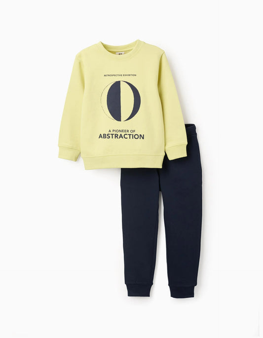 Set of Brushed Sweatshirt with Print + Trousers for Boys, Yellow/Blue