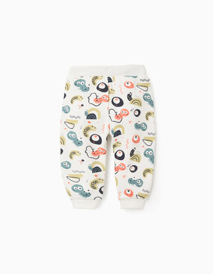 Brushed Joggers with Motif for Boys 'Bugs', White