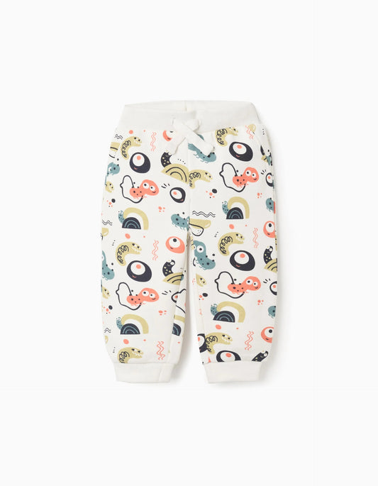 Brushed Joggers with Motif for Boys 'Bugs', White