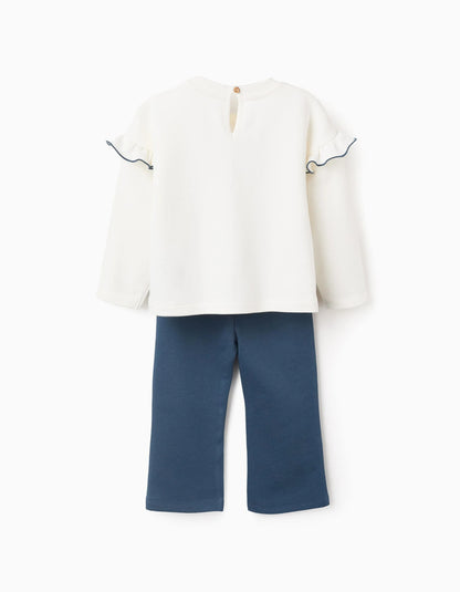 Cotton Tracksuit with Ruffles for Baby Girls 'Marie', White/Blue