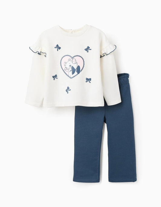 Cotton Tracksuit with Ruffles for Baby Girls 'Marie', White/Blue