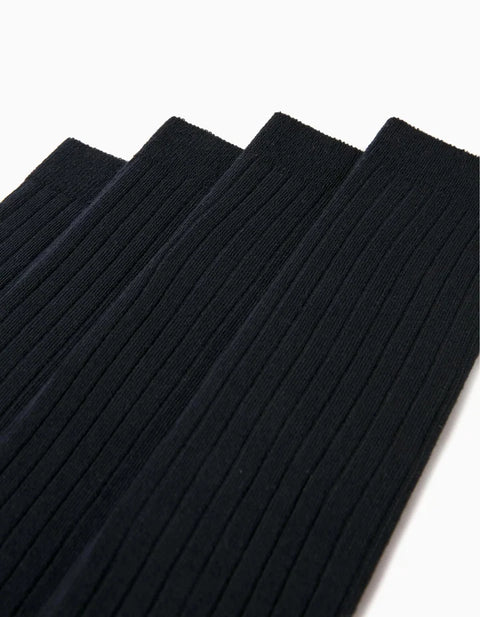 Pack of 2 Ribbed High Socks for Boys, Dark Blue